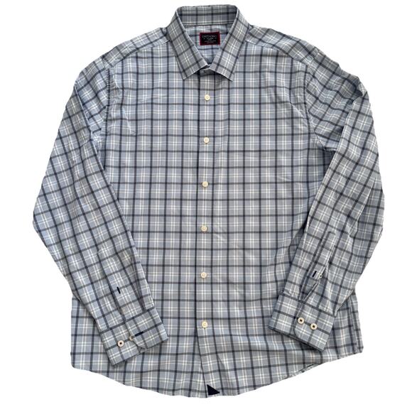 unTUCKit Blue Grey Check Slim Fit Button Down Shirt Sz XL Preppy - Picture 1 of 5